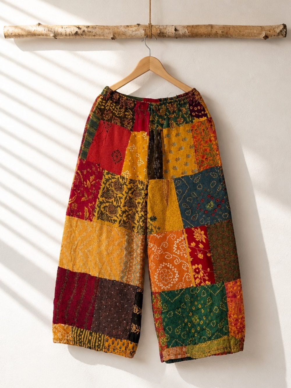 Patchwork Wide-Leg Cotton Pants - Multicolor